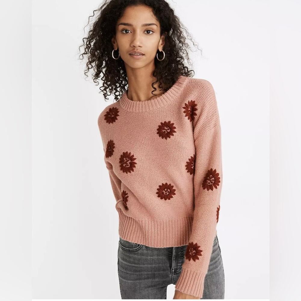 Madewell Flower Daisy Embroidered Knit Sweater